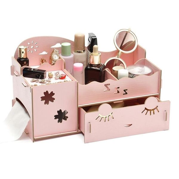 Scatole portaoggetti Contenitori Trucco Cassetto in legno Organizer Box Make Up Gioielli multifunzionali Piccolo contenitore da scrivania