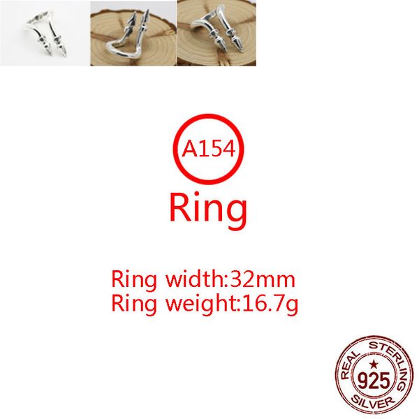 A154 S925 Серебряное кольцо стерлингового кольца персонализированное модное панк -хип -хоп стиль открытый гвоздь цветочный цветок