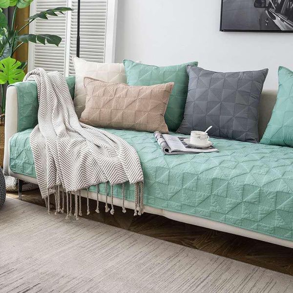 Stuhlabdeckung Sofa -Abdeckung Set Alle Baumwoll -Stoff -Stoff Anti -Schlupf -Pad moderne einfache, reine Farbe Couch Handtuch Wellenblatt