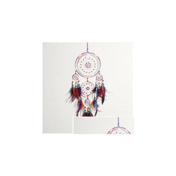 Articoli di novità Fashion Design fatto a mano 4 Circle Dream Catcher con piuma Wall Hanging Decor Room Craft Ornament Dreamcatcher Christm Dhgka