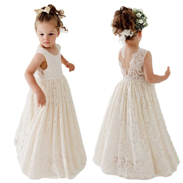 Abiti da ragazza Taglie forti Principessa Ragazze Pizzo di cotone Vestito lungo da festa Neonati Bambini Flower Girl Matrimonio Compleanno Abbigliamento per bambini 2 4 6 8 10 12 14 230328