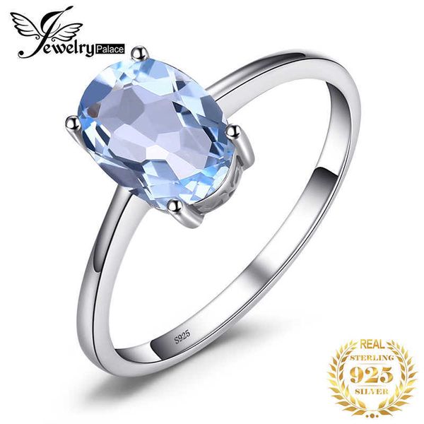 Jóias anel jóias oval azul natural topázio feminino 925 jóias esterlinas jóias de prata feminina Única moda de gemas de pedras de noivado z0327