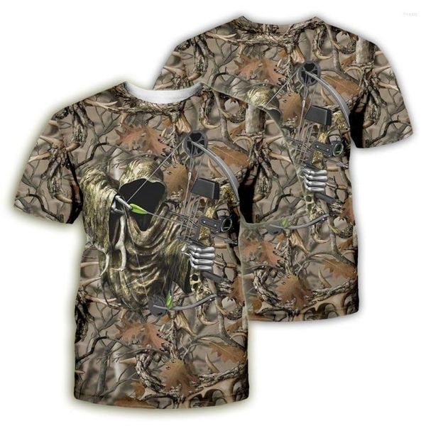 T-shirt da uomo Modello autunnale Jungle Camouflage Manica corta Stampa 3D Cartone animato Tempo libero T-shirt con colletto tondo facile