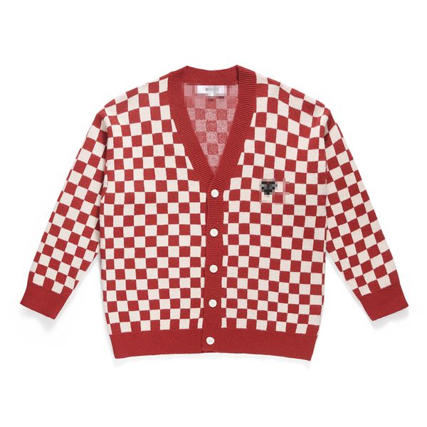 Maglioni da uomo firmati Play Com des Garcons CDG Cardigan con bottoni con scollo a V Cuore nero Rosso Bianco Lana a quadri Taglia XL Nuovo