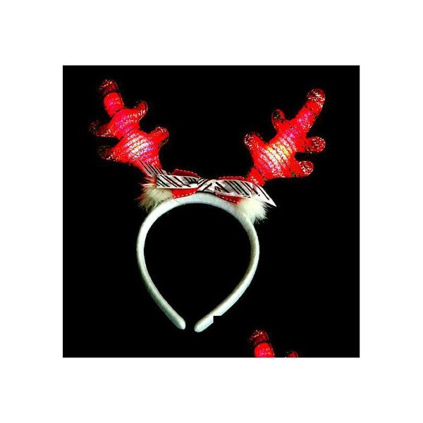 Partybevorzugung Weihnachtsdekorationen mit Lampe Hirschhorn Haarreifen LED-Blitzdekoration Kinder Leuchtender Kopfschmuck WL953 Drop De Dhnle