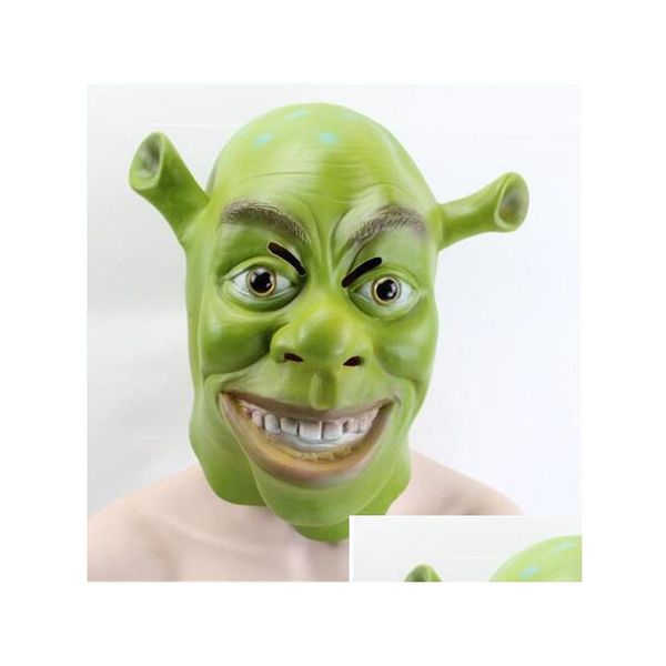 Parti Maskeleri Yeşil Shrek Lateks Film Cosplay Prop ADT Hayvan Maskesi Cadılar Bayramı Kostüm Fantezi Elbise Top GC1254 DR DHS5D