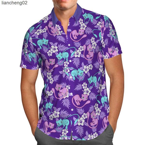 Freizeithemden für Herren Lila Anime 3D-Druck Hemd Hawaiihemd Herren Sommer Strand Kurzarmhemd Herrenhemden 2023 Übergroßes 5XL-Hemd Chemise Homme W0328