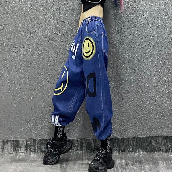 Frauen Jeans Hip Hop Hosen Weibliche Gothic Freund Sommer Hohe Taille Kühlen Harajuku Lächeln Drucken Koreanische Hosen Steeetwear