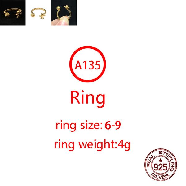 A135 S925 Sterling Silver Ring personalizado moda moda punk estilo hip hop Gold Blated Skull Head Casal Letter Jewelry Lover Gift