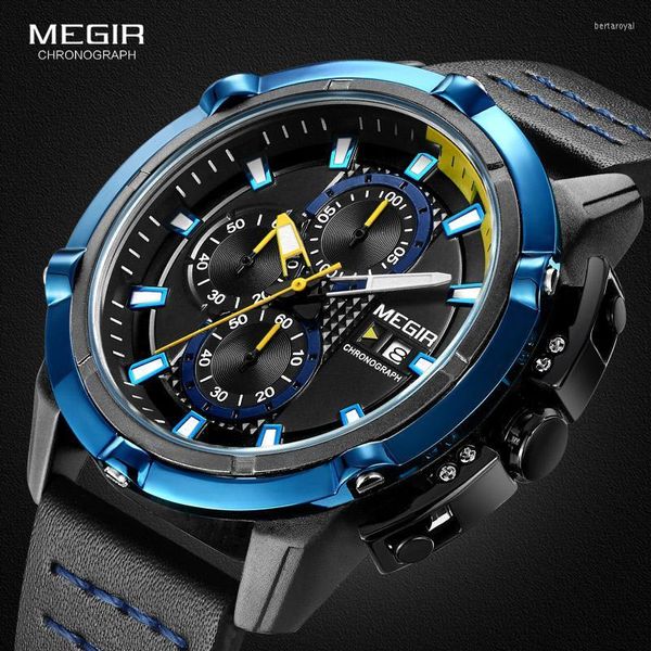 Начатые часы Мегир мужской хронограф Аналоговые Quartz Watches Luminous Hands 3 АМТ водонепроницаемые наручные часы для Man Sport Watch Boys 2062GWRIS