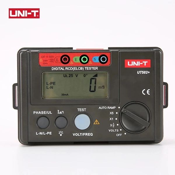 UNI-T UT582PLUS DIGITAL RCD (ELCB) Testador de vazamento Tester Faixa de tensão é de 30V ~ 600V Horário de viagem e corrente de viagem