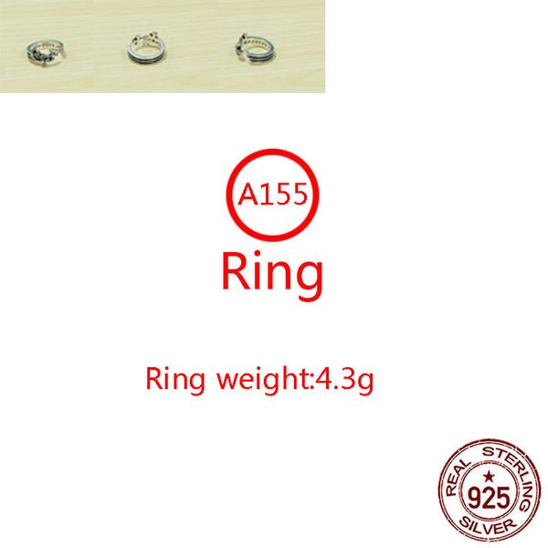 A155 S925 Sterling Silver Ring personalizado moda moda punk estilo hop