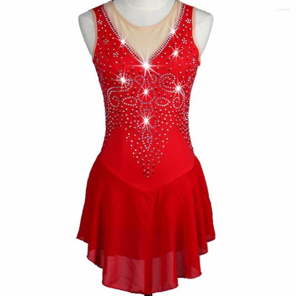 Bühnenkleidung Mädchen Frauen Latin Rumba Eislaufen Kleid Rot Wettbewerb Figur für Patinaje Gymnastik Leistung TXH-B028