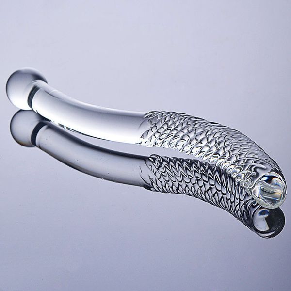 Dildos/dongs Double Ended Crystal White Glass Dildo Penis Artificial Granule Spiral G Massager Spot Game Toys Sexis for Woman Gay 230327