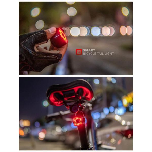 Luci per bici Luce per bicicletta intelligente Fanali posteriori posteriori Accessori Sensore di arresto del freno Lampada di ricarica USB impermeabile Lanterna di sicurezza a LED