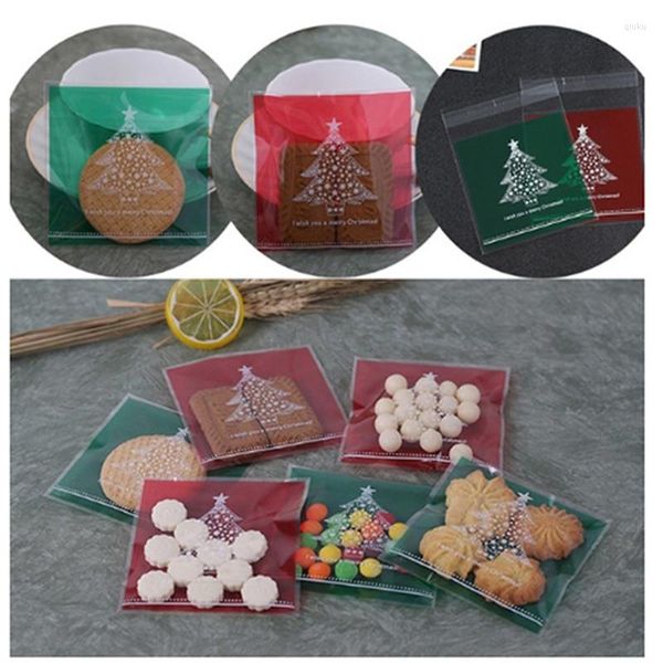 Decorações de Natal 100pcs/set chirstmas suprimentos bolo west ponto ponto biscoito bolsa de bolsa de embalagem de embalagem sacos de biscoitos auto-adesivos independentes