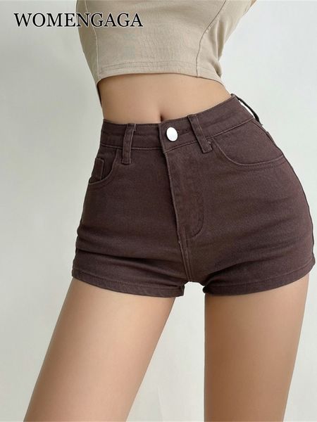 Shorts femininos womengaga cintura alta slim slim perna longa shorts jeans longos no verão feminino quadril magro sexy coreano mulheres mini shorts marrons m8cj 230328