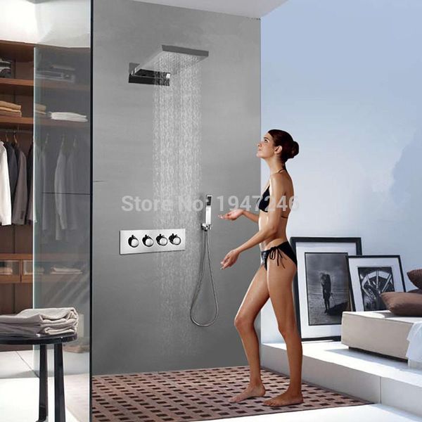 Set doccia da bagno Bagno all'ingrosso con rubinetto per doccetta Cromato Quattro valvole termostatiche Testa quadrata fissa palmare