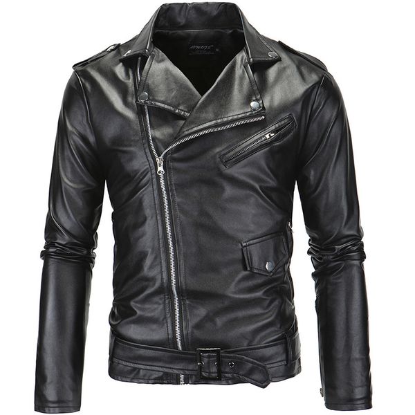 Jaqueta de motocicleta de moda de primavera masculina de couro masculino zíper oblíquo Pu Autumn S Coats Black Branco 230328