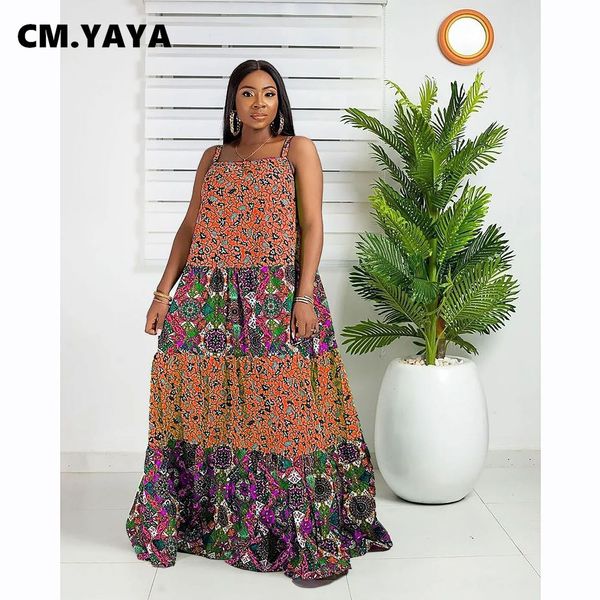 Vestidos de tamanho grande cmyaya tamanho elegante feminino paisley mangas mangas grandes swing solto maxi vestido longo férias de férias de praia