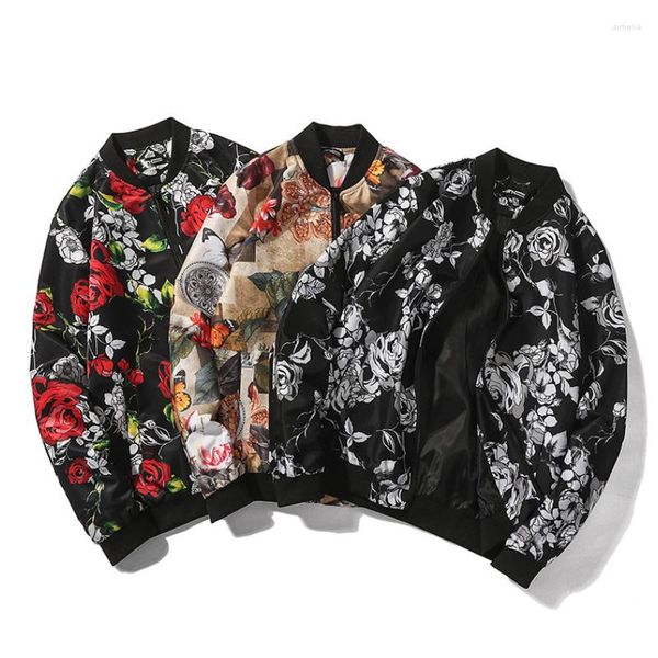 Jackets masculinos Impressão de moda de moda floral imprimida Digital Rose Rose White Coat Multicolor sem Nooded