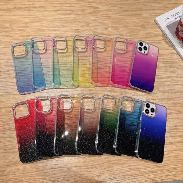 Gradyan Bling Glitter Yumuşak IMD TPU Kılıfı İPhone 15 14 Pro Max Plus 13 12 11 iPhone15 Açık üç renkli krom kaplama Shinny Sparkle Akıllı Telefon Geri Kapak Cilt