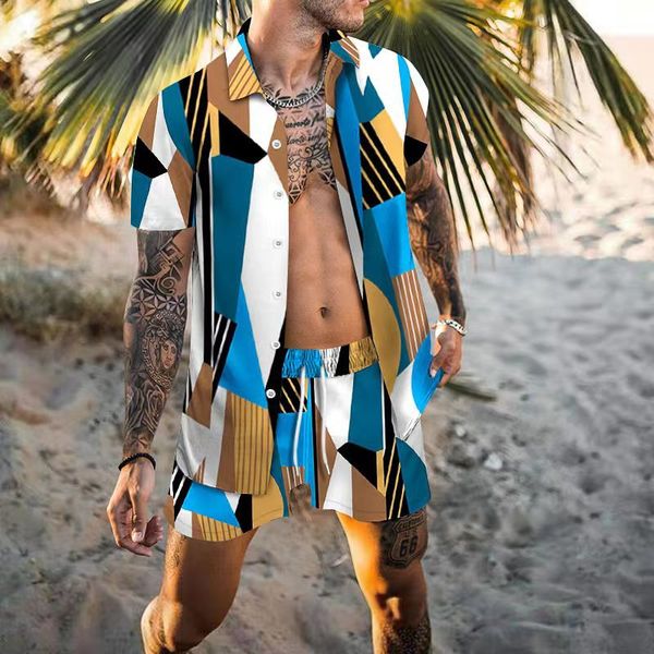 estate moda spiaggia tute da uomo pantaloni Hawaii set camicie firmate stampa camicia per il tempo libero uomo slim fit manica corta spiagge corte
