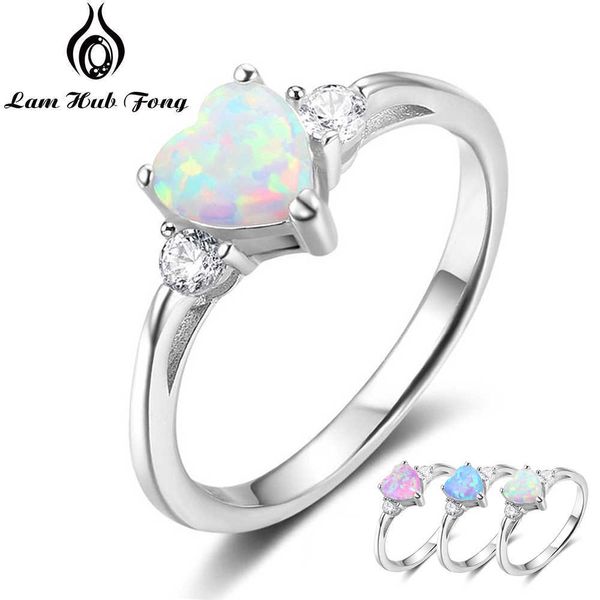 Bandringe Klassischer Ewiger Herzring Damen Silber Blau Rosa Weiß Opal Verlobungsring Damenmodeschmuck Z0327