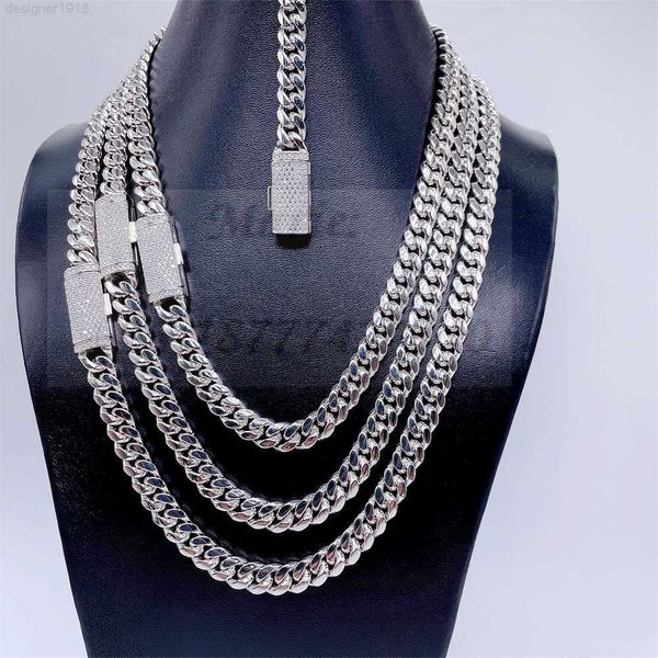 8mm 10mm 12mm 13mm largura Hip Hop Silver Jewelry S925 Moissanite Plated 14K Gold Miami Cuban Link Chain