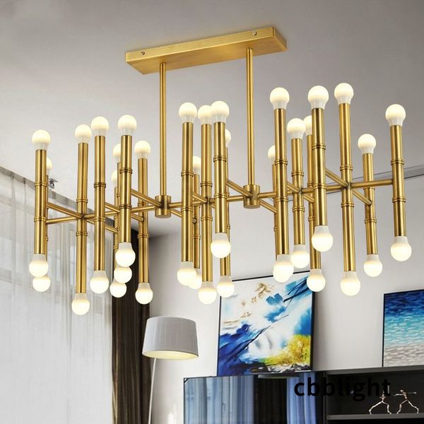 Lustre de lustre de norma de alumínio de bambu criativo escandinavo lustre 30 42 luzes LED Long Restaurant Hotel Project Showroom Modern Chandelier LRS030