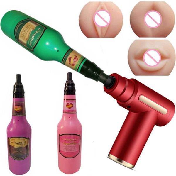 Masturbatori Fascia Massaggio Pistola Macchina del sesso Adattatore Masturbatore maschile Tazza Bottiglia di birra Realistico Vagina Erotica Uomo adulto Giocattoli del sesso 230327