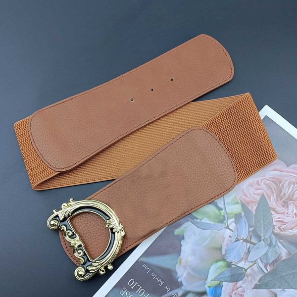 Classic Women Leather Belt Fashion Fashion Vintage Super Wide Dress Decorativo Cintos elásticos de luxo Womens Designer Womens Caist Largura de selo 7cm