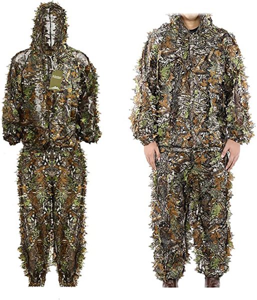 Ghillie abito gilly set di caccia pantaloni 3d foglia camo mimetica in copertina per adulti per adulti per la caccia alla fauna selvatica o Halloween