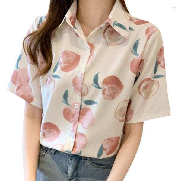 Blusas femininas ummer floral chiffon lapela camisa de manga curta doce jaqueta fofa aluno top ladies