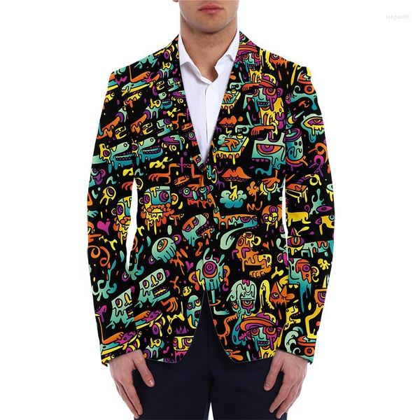 Ternos masculinos homens casuais graffiti design blazers masculino conjunto de negócios roupas de moda de moda de moda maiô jaquetas meninos streetwear