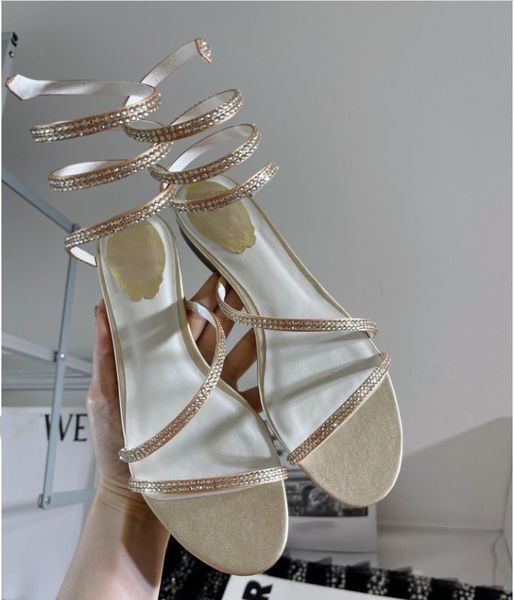 Бренды Cleo Women Sandals Luxury Design Shoes! Renescaovillas с хрустально вставленными спираль