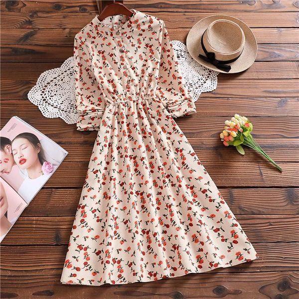 Casual Kleider 2023 Herbst Winter Stil Mori Mädchen Wald Kleine Frische und Süße Cord Floral Abnehmen Langarm Kleid Frauen