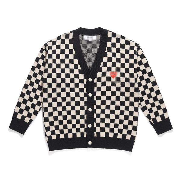 Maglioni da uomo firmati Play Com des Garcons CDG Cardigan con bottoni con scollo a V Cuore rosso Nero Bianco Lana a quadri Taglia XL