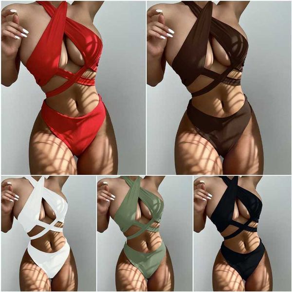 Bikinis Set Women Women Sexy Halter Bikini 2022 Moda Solid Black Red White Green Swimsuits For Women Summer Summer Beach Push Up Bikini Set P230328