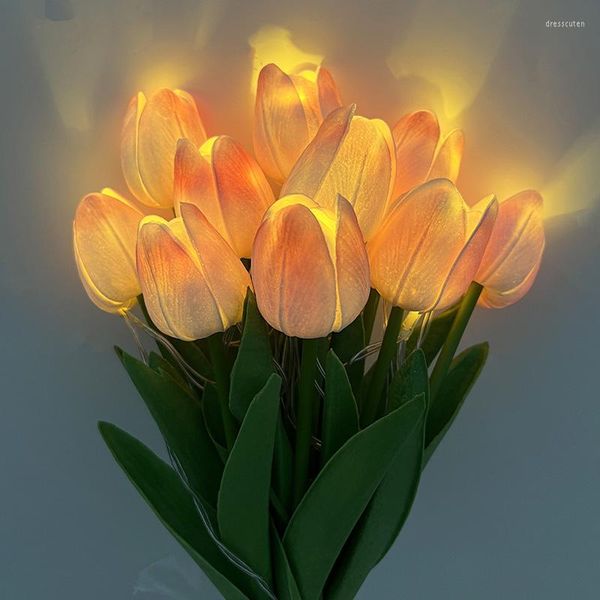 Flores decorativas 10/15pcs tulipas artificiais com luzes led tulip bouquet lumin