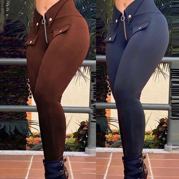 Pantaloni da donna Capris Zipper Design Abbattini abbottonati Leggings Donne allenati Fitness High Waist Sexy Sport Pantalones