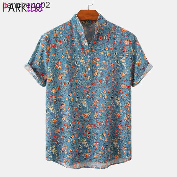 Camisas casuais masculinas 2022 Verão nova camisa de manga curta de manga curta Hawaiian Men Half Packet Collet Cirlad Shirt Men Men Holiday Férias roupas 3xl W0328