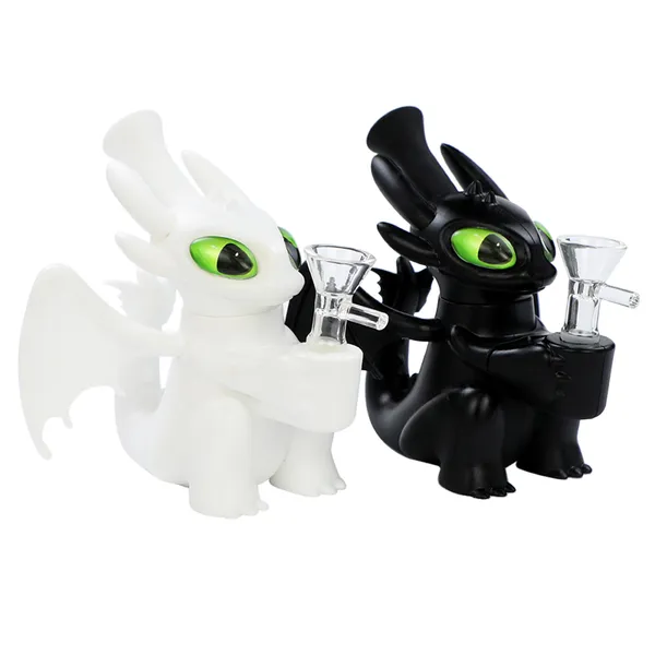 Narghilè YHSWE Silicone Drago bianco e nero Pipa con ciotola di vetro Narghilè Bong Dab Rig Pipa ad acqua