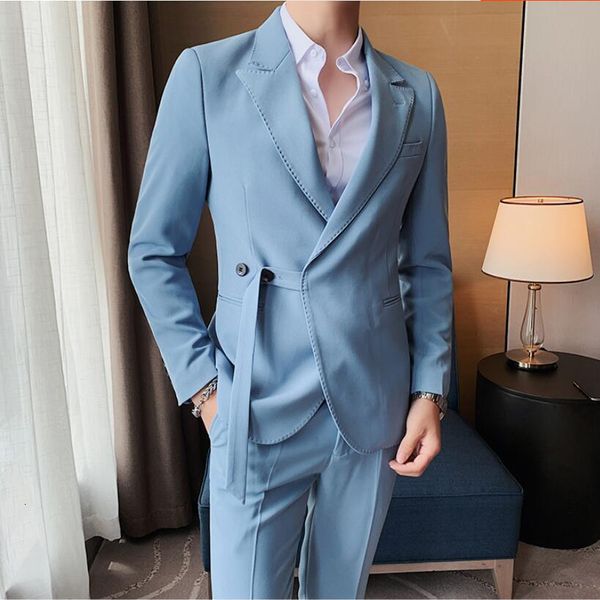 Blazer maschili maschi Gli uomini sorgono giacche per abiti da business di alta qualità/maschio blu bianco giovane e bel blazer di moda per abiti casual 230328