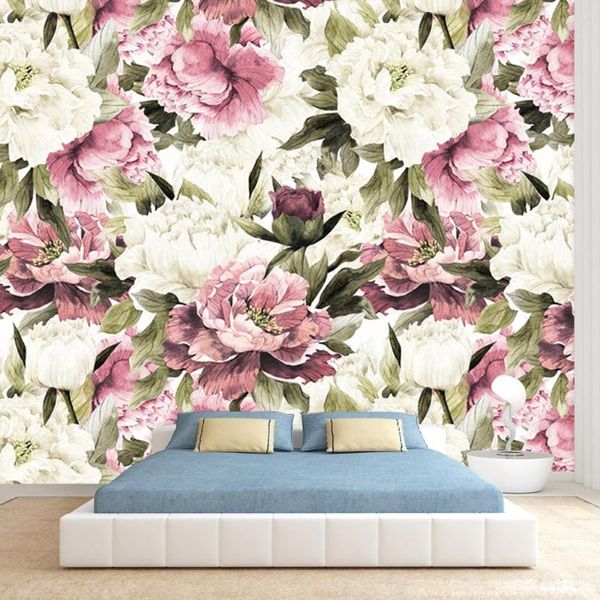 Carte da parati Modern Peony Floral Blossom Rimovibile Peel And Stick Accettato per Soggiorno Letto Murales Carte da parati Decorazioni per la casa