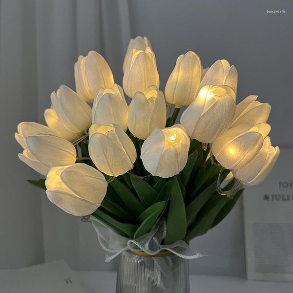 Flores decorativas LED Tulipe Flower Lamp Luminous Tulips Lights Artificial Lights Presentes de buquê para festas de casamento salão de casas pó decorações
