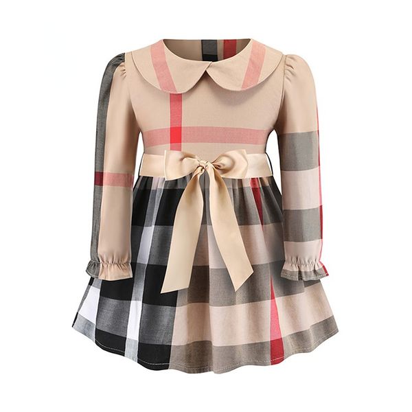 Frühling Mädchen Mode Plaid Baumwolle Langarm Prinzessin Party Kleider Kinder Kleidung 2-6 Jahre Europäischen Stil A-linie Kleid