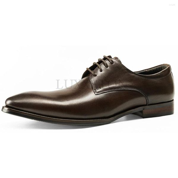 Kleid Schuhe Männer Echtes Leder Oxford Hochzeit Business Herren Wohnungen Zurück Burgund Vintage Spitz Für