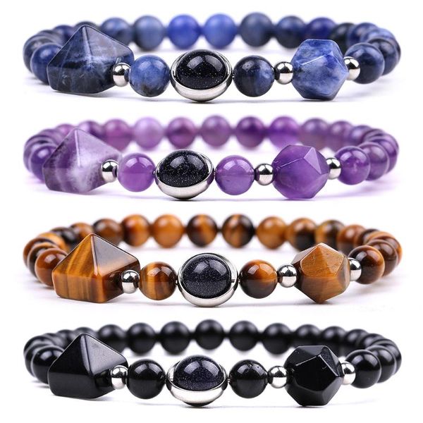 Charm Armbänder Amethyst Pulver Kristall Tigerauge Stein Obsidian Blau geäderte Pyramide Armband Frauen Naturquarz Yoga GeschenkCharm ArmbänderC