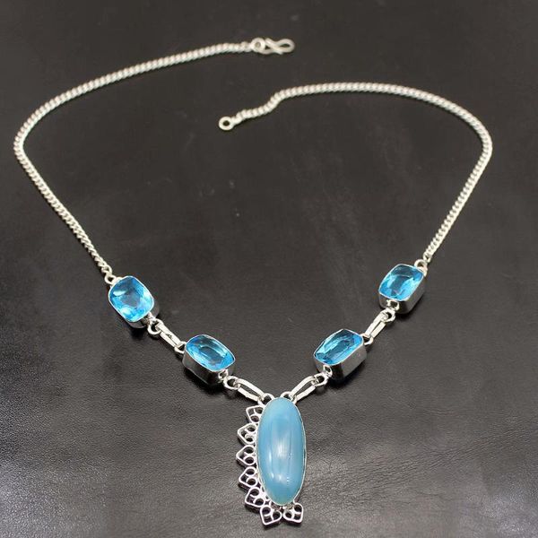 Colares pendentes hermosa atraente azul natural botswanaagate topazz color cado -mato colar de corrente 18,5 polegadas a563